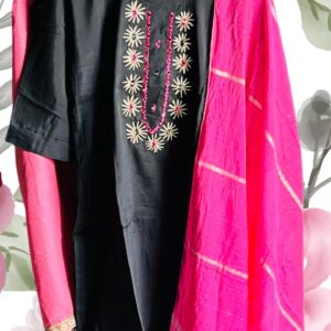 Black and pink mirror work dress for women